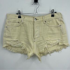 Free People Loving Good Vibrations Mid-Rise Frayed Hem Shorts Sz 29 Banana Split